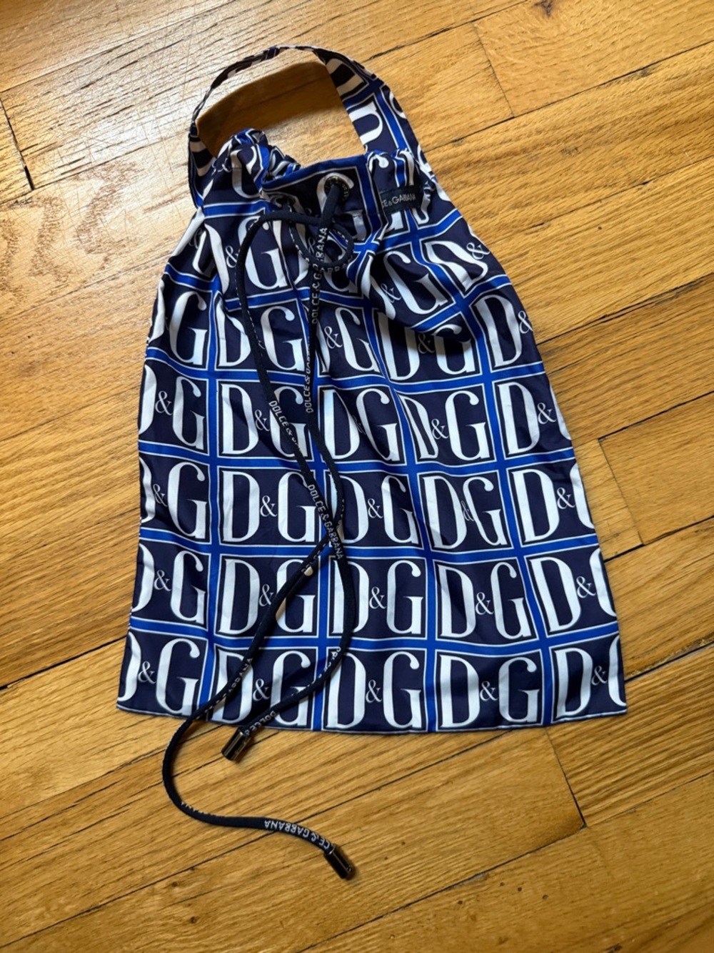 Dolce & Gabbana Purple, Navy and White Logo Drawstring Tote - Small